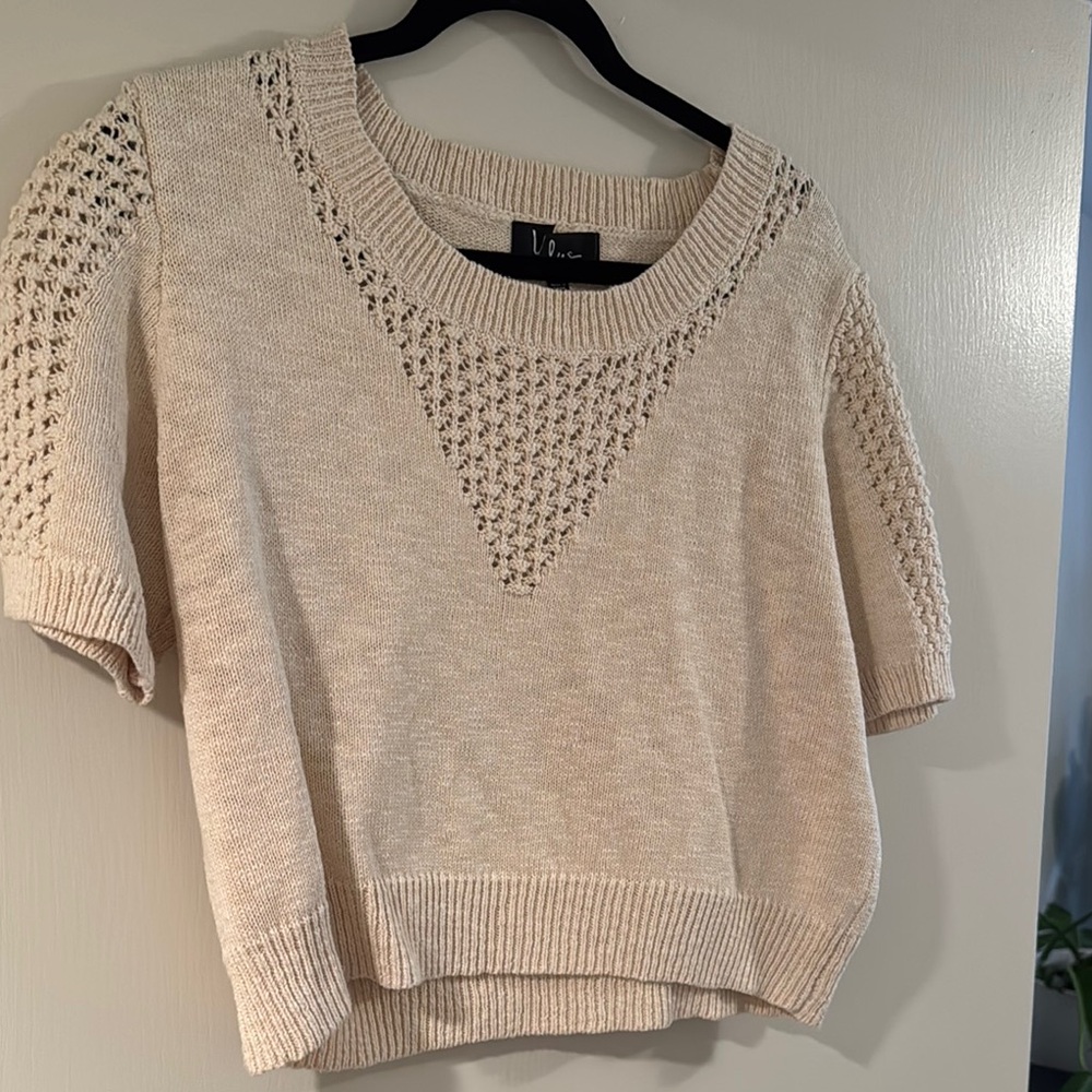 Cream Knit Short Sleeve Sweater